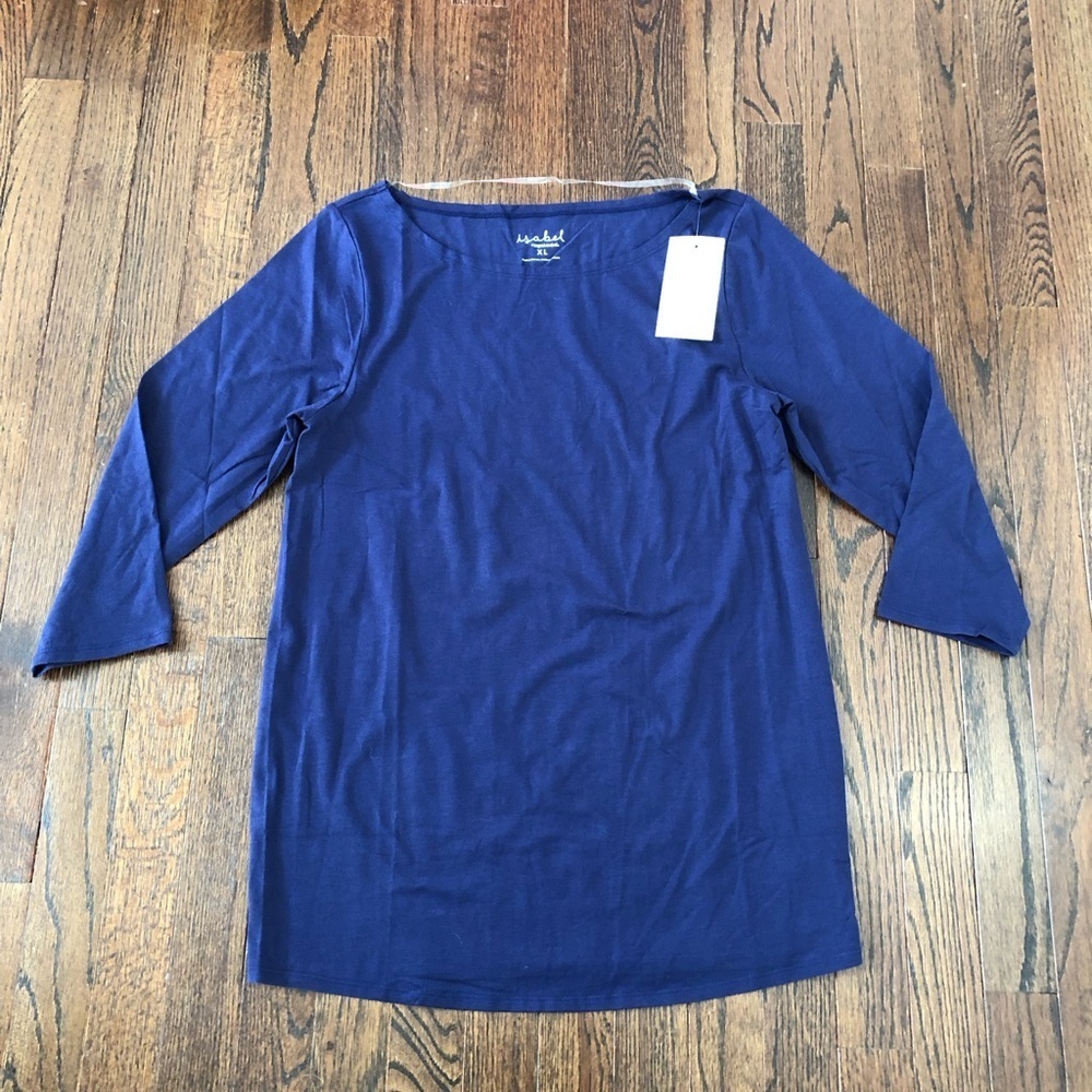 NWT Isabel Maternity Women’s XL Navy Blue Boatneck 3/4 Sleeved Soft Blouse/Tee - Picture 3 of 8